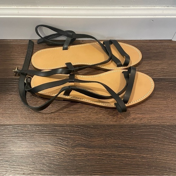 J. Crew Flat Strappy Sandals in Vachetta Leather in Black 7 - Picture 3 of 12